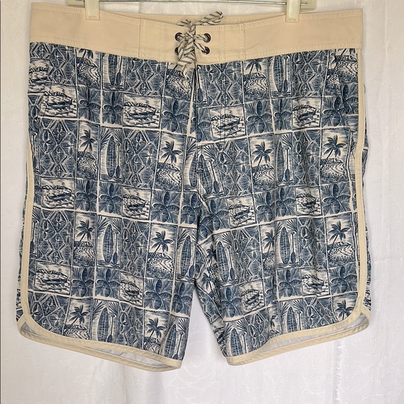 FAVANT blue/cream Paddle Block Men’s lasso waist board shorts with pocket Sz 38 - Picture 1 of 4